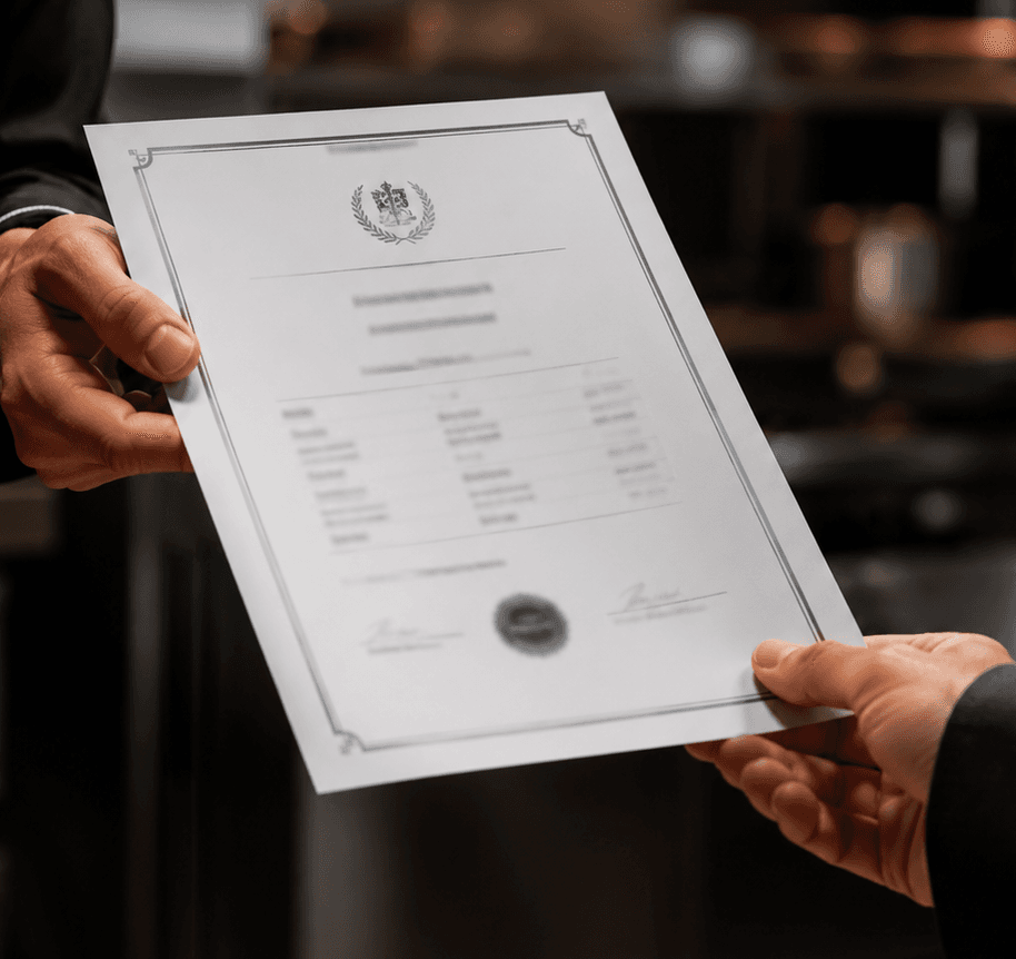 Entrega de un certificado de limpieza entre dos personas